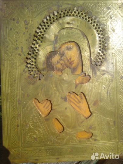 Старинная икона Божьей Матери Владимирская.Штихель
