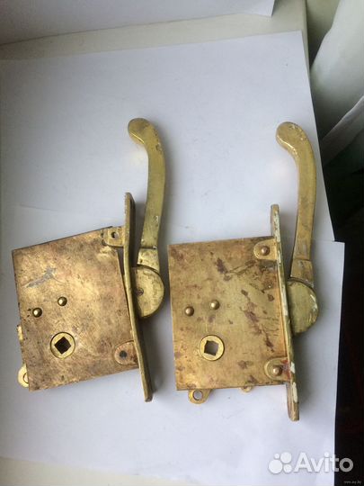 Старый дверной замок с ручкой (пара) Латунь/бронза