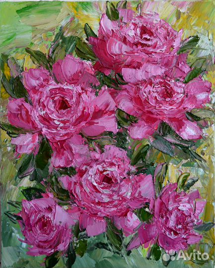 Картина цветы маслом пионы 40*60см
