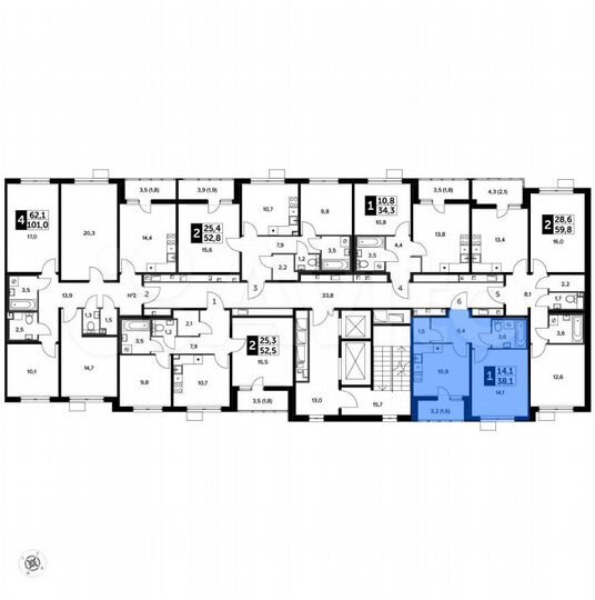 1-к. квартира, 38,1 м², 19/23 эт.