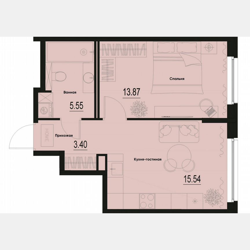 1-к. квартира, 38,4 м², 1/12 эт.