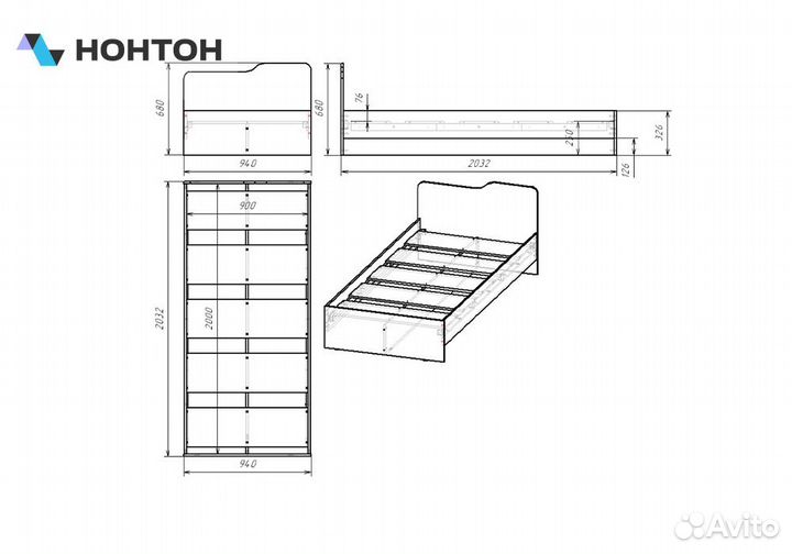 Кровать Rich 0.9 дуб крафт золотой / кенди / сумер