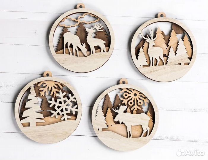 Елочные игрушки деревянные