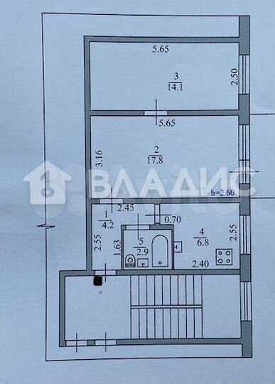 2-к. квартира, 46,5 м², 5/5 эт.