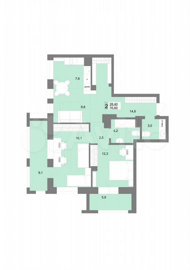 2-к. квартира, 76,6 м², 17/31 эт.