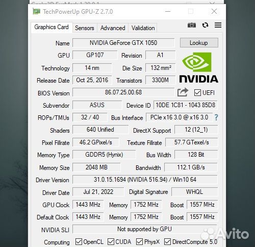 Видеокарта asus strix 1050 2gb