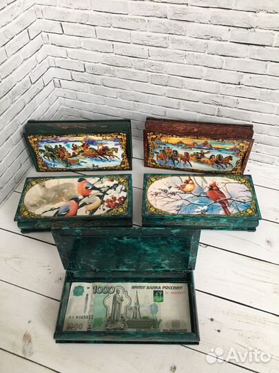 Деревянная шкатулка-купюрница новая