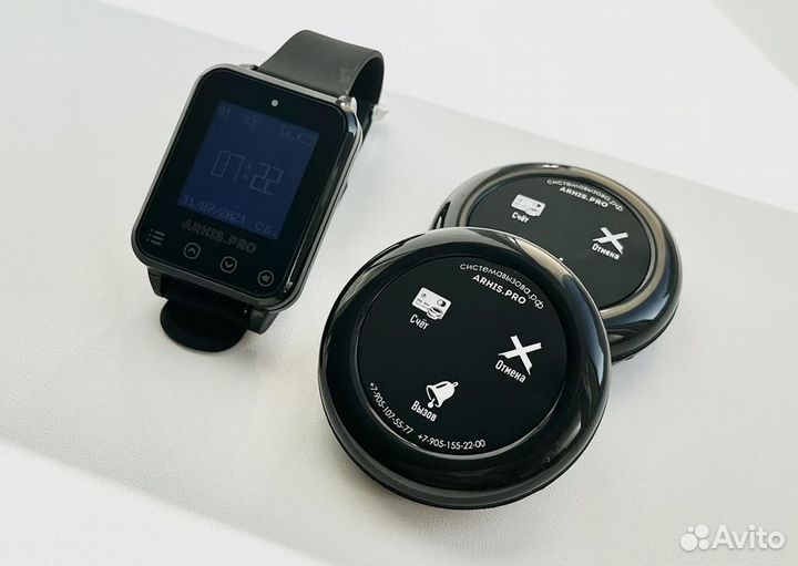 Беспроводная кнопка вызова официанта и часы