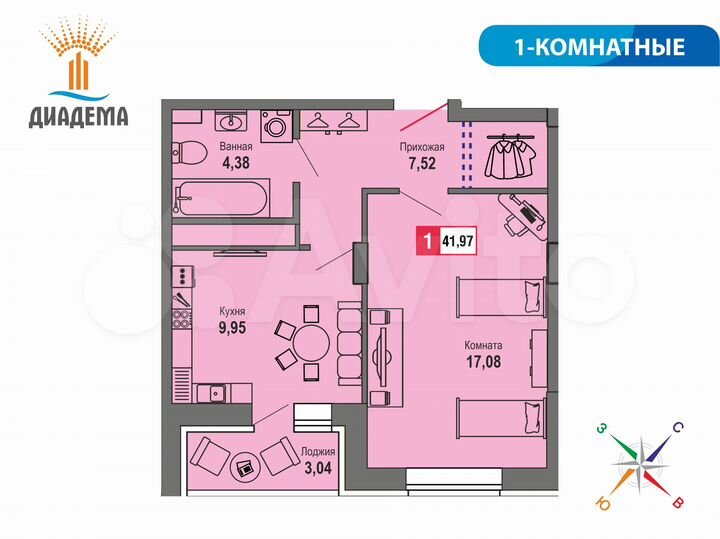 1-к. квартира, 42 м², 20/22 эт.