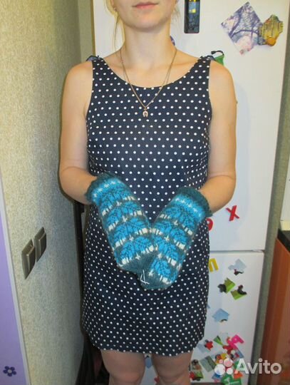 Теплые Вязаные Варежки.Ручная работа. Новые синие