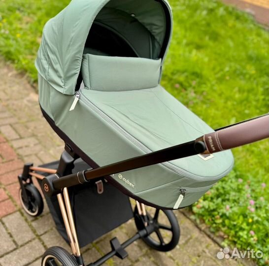 Коляска cybex priam 4 leaf green 2в1 rose gold