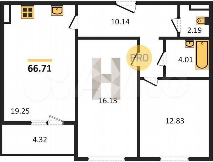 2-к. квартира, 66,7 м², 10/10 эт.
