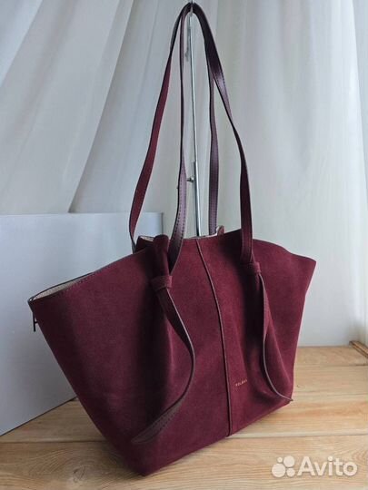 Сумка шопер натуральная замша Polene бордовая