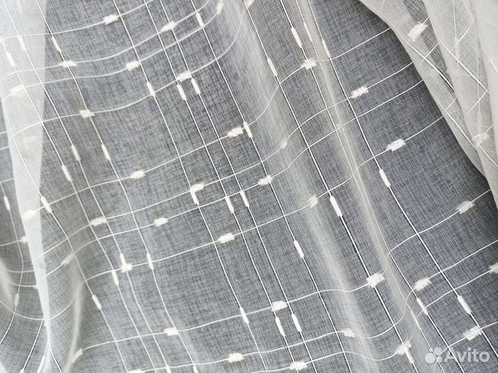 Тюлевая ткань под лен квадратики Букле