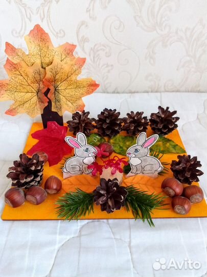 Осенняя поделка зайчики в лесу