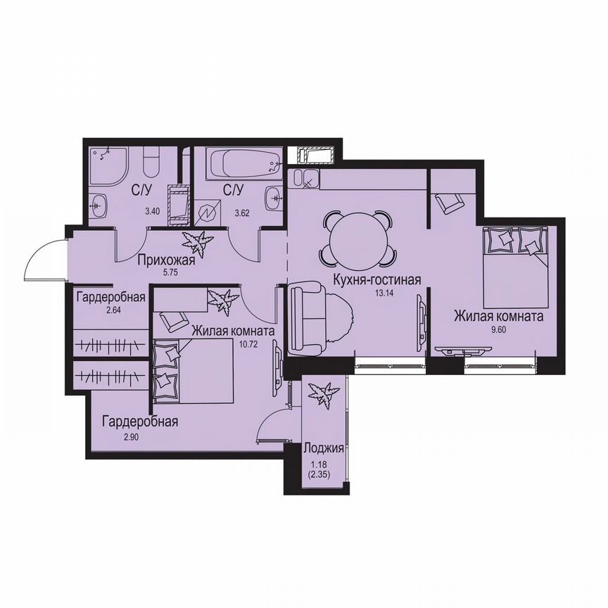 2-к. квартира, 53 м², 7/9 эт.