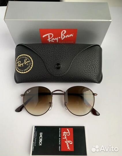 Очки ray ban round metal коричневые