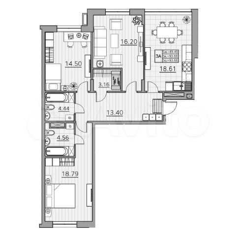 3-к. квартира, 93,7 м², 4/5 эт.