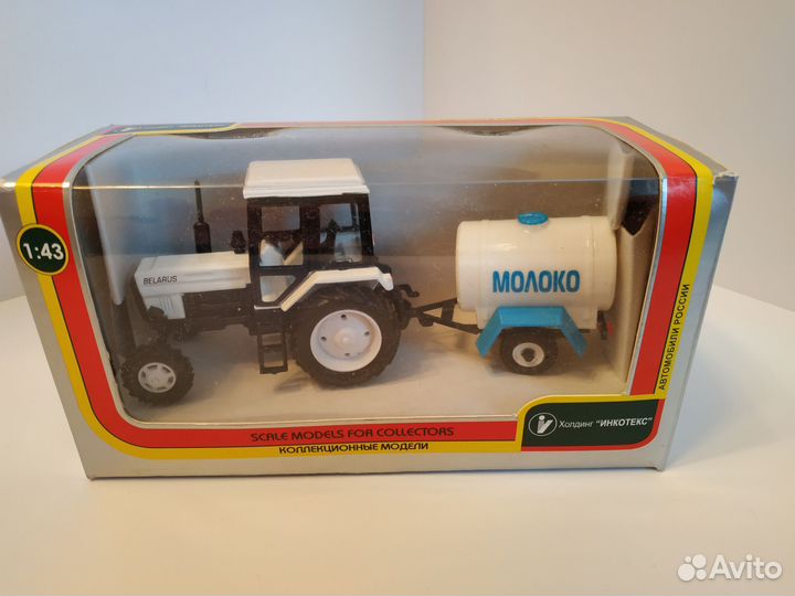 Трактор мтз 82 Беларусь прицеп бочка молоко 1/43