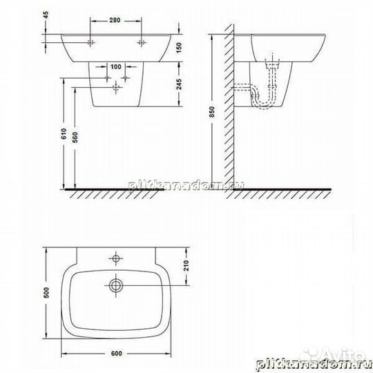 Gala Universal 11040 раковина 60х50 см с крепежом