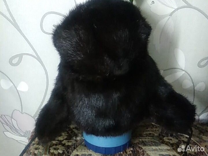 Норковая шапка-ушанка, чёрная 58 размер