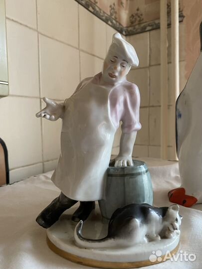 Фарфоровая статуэтка лфз Повар и кот СССР