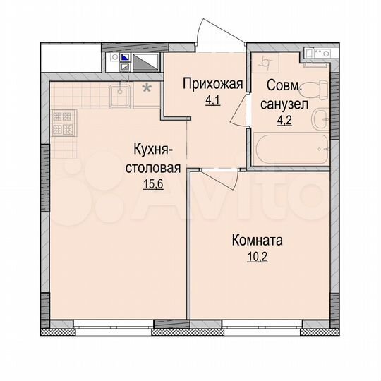 1-к. квартира, 34,1 м², 2/18 эт.