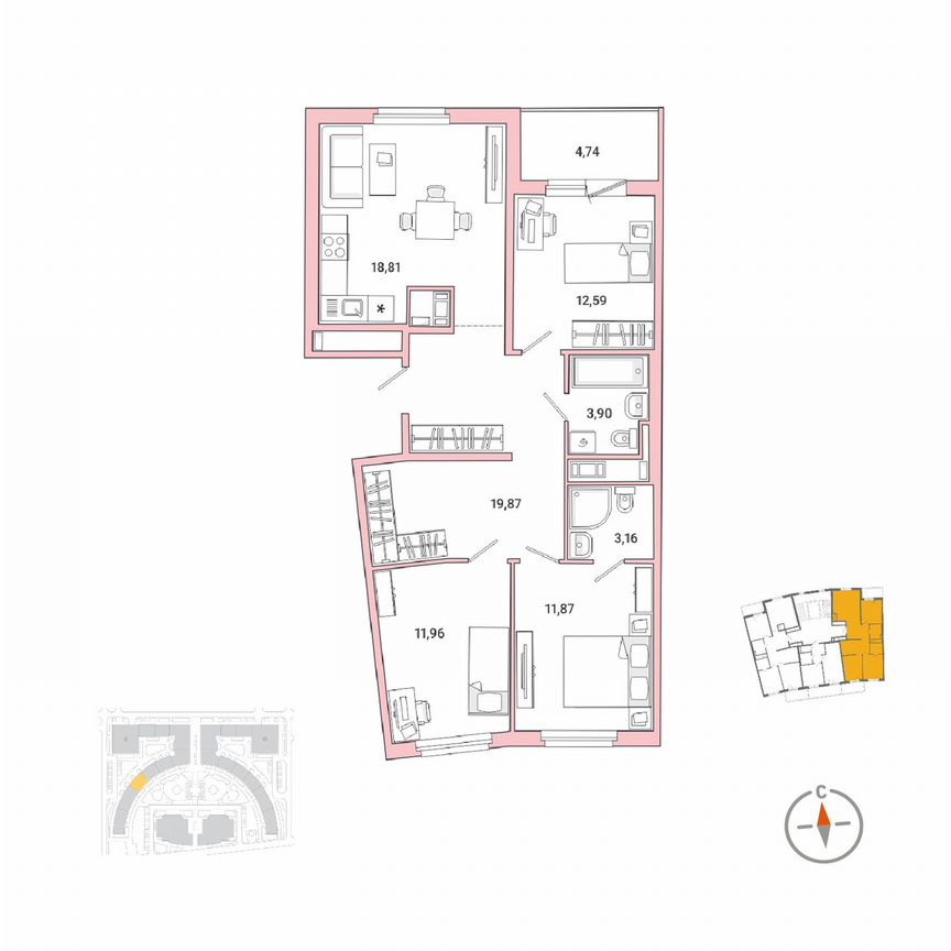 3-к. квартира, 84,5 м², 3/8 эт.