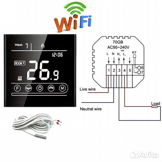 Умный терморегулятор черный для теплого пола WiFi