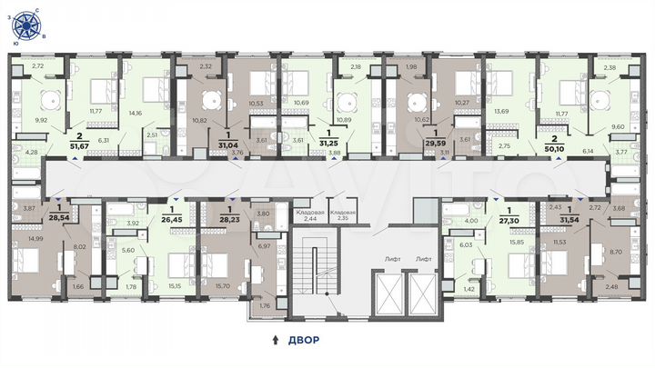 2-к. квартира, 51,7 м², 13/25 эт.