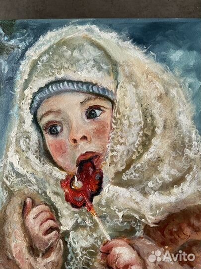 Картина маслом Девочка и леденец на заказ 40 х30