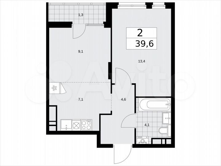 2-к. квартира, 39,6 м², 13/15 эт.