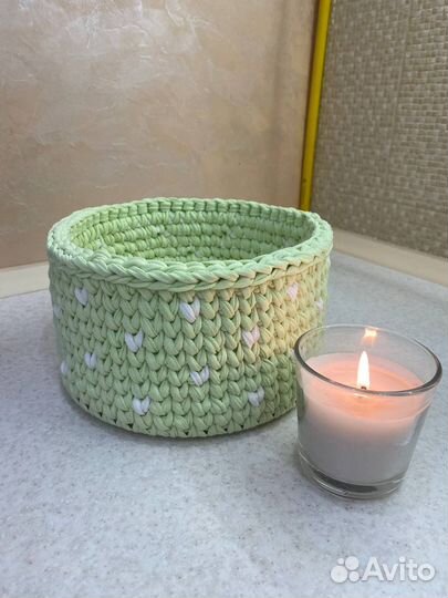 Вязаные корзинки для интерьера из трикотажки