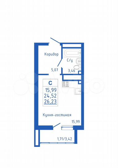 Квартира-студия, 26,2 м², 17/25 эт.