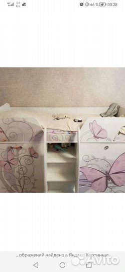 Детская кровать чердак со столом и шкафом