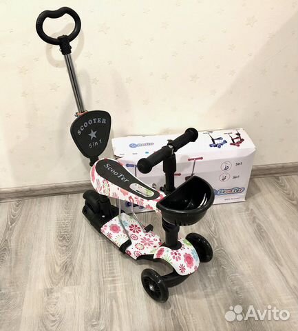 Самокат детский трехколесный 5в1 с ручкой