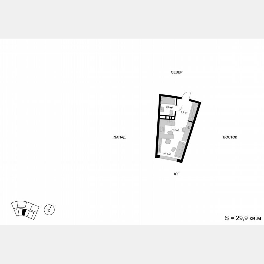 Квартира-студия, 29,9 м², 6/17 эт.