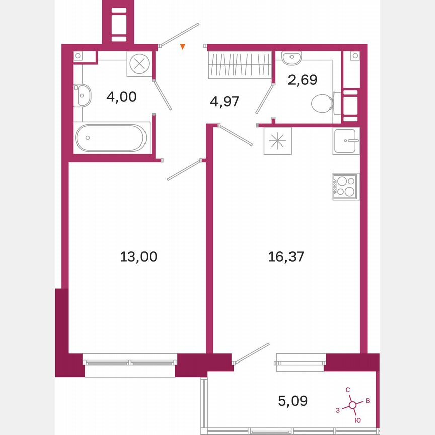 1-к. квартира, 42,6 м², 4/10 эт.