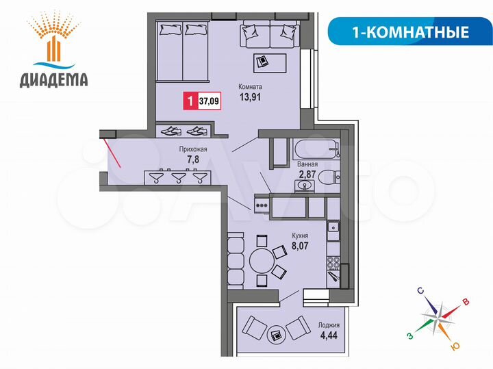 1-к. квартира, 37,1 м², 14/22 эт.