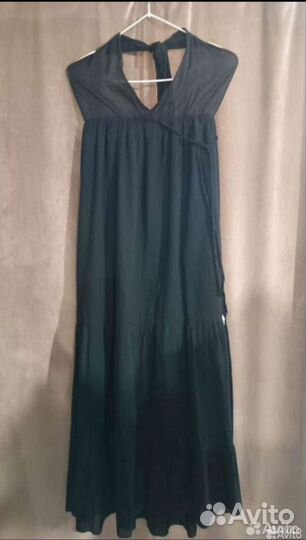 Сарафан длинный хлопок чёрный платье длинное 42