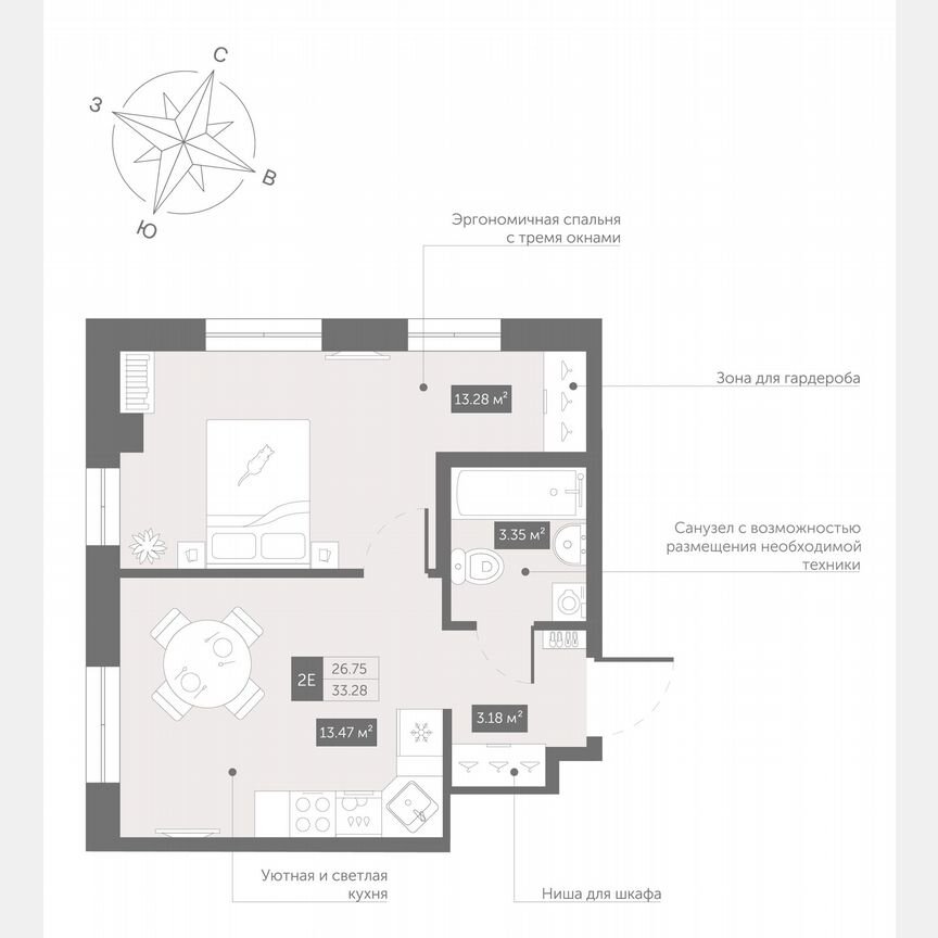 1-к. апартаменты, 33,3 м², 5/13 эт.