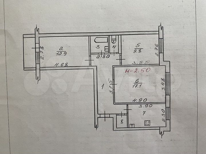 3-к. квартира, 65,7 м², 2/9 эт.