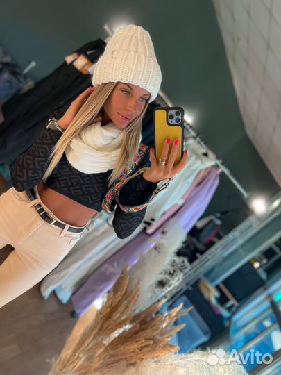 Комплект шапка, шарф, цвет белый