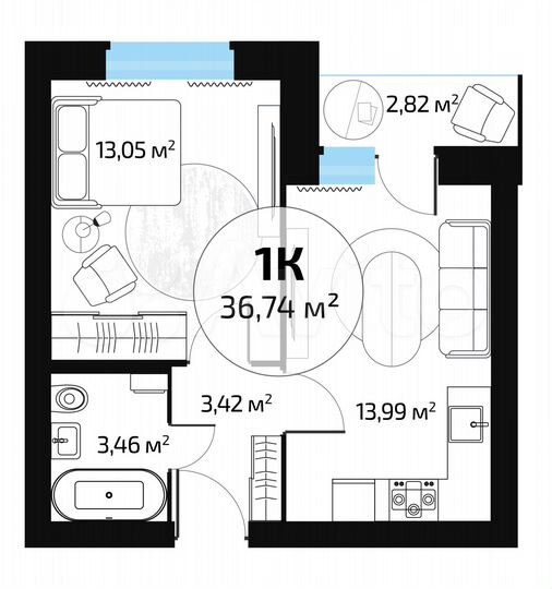 1-к. квартира, 35,3 м², 2/10 эт.