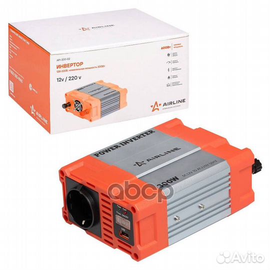 Инвертор 12В-220В 300 Вт (API-200-02) api-200