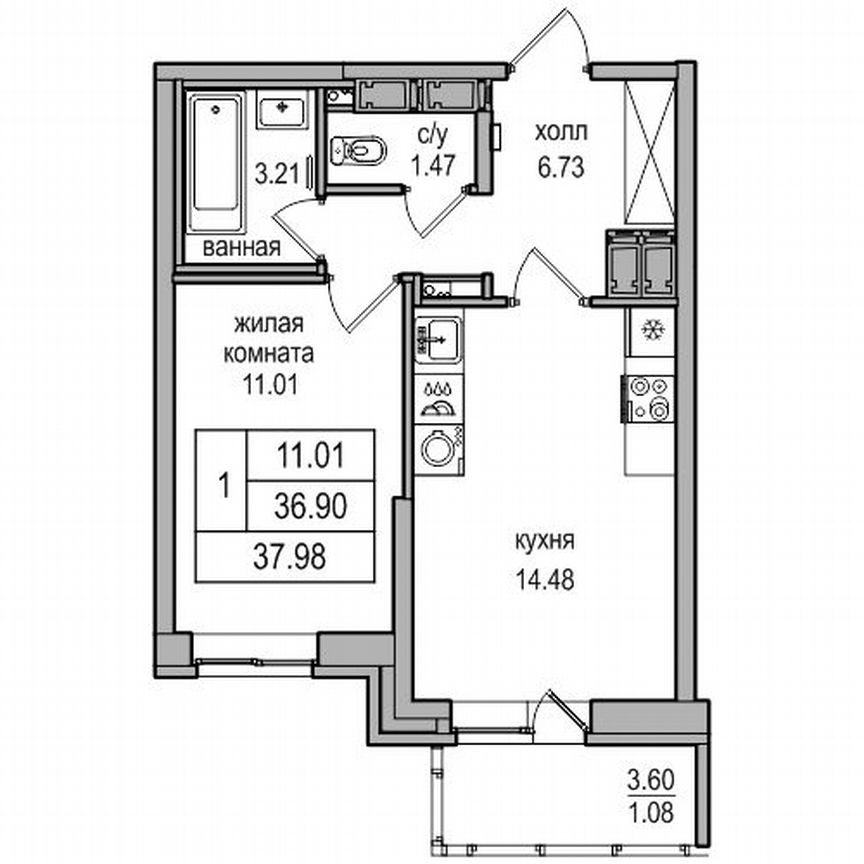 1-к. квартира, 38,2 м², 23/27 эт.