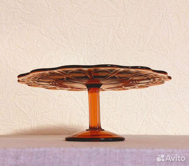 Ваза (тортница) цветное стекло СССР клеймо 1950е