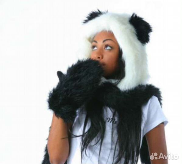 Новая волкошапка и варежки Панда