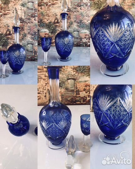 Хрусталь СССР Кобальт /флакон для духов и чайница