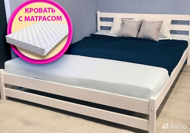 Двуспальная кровать из березы + матрас